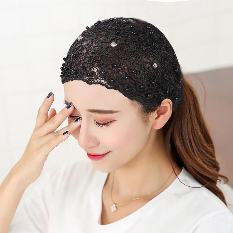 Beaded Headband: Women's Hollow Breathable Lace Wide-Brim Headscarf & Forehead Protector Hair Tie.