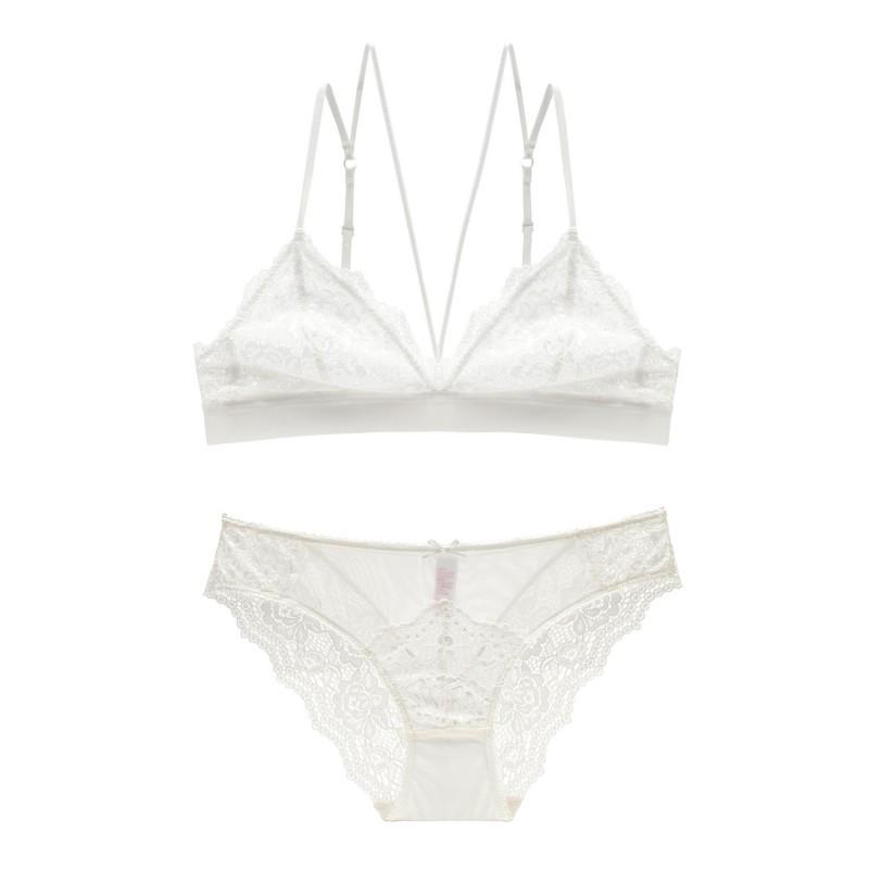 Lace Bra Set Women Soft Non-Wired 3/4 Cup Adjustable Straps Comfortable Breathable Lingerie