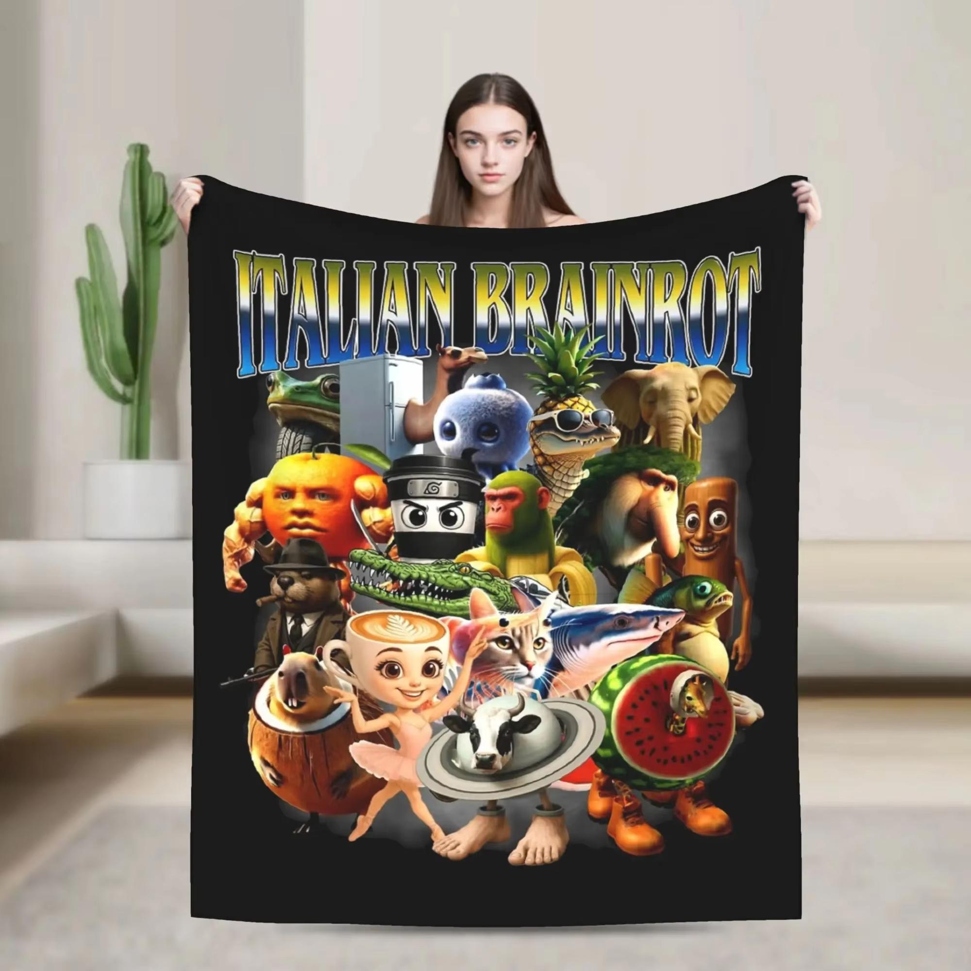 Brainrot Meme Multi Purpose Outdoor Blanket Italian Design Flannel Soft Warm For Camping Travel 30x40in