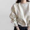 Women's Oatmeal Fleece-Lined Crew Neck Batwing Sleeve Sweatshirt