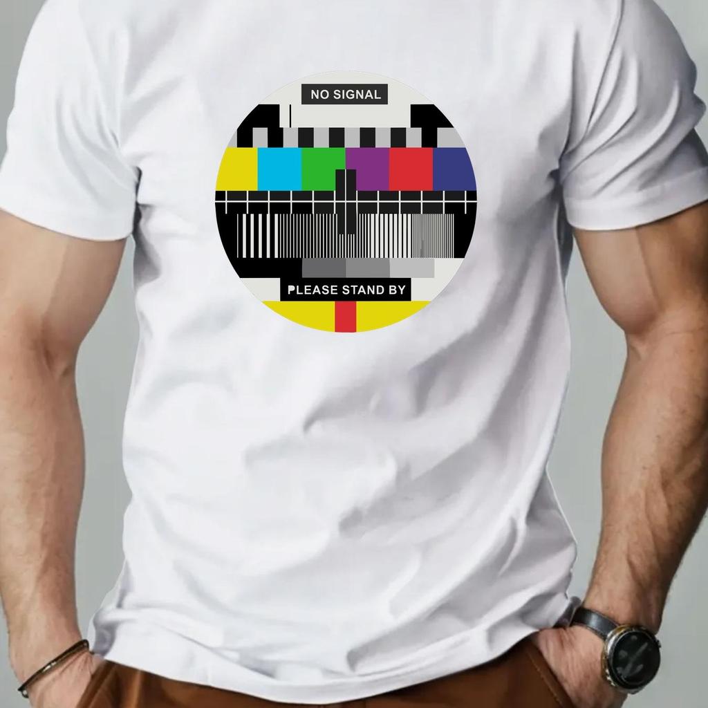 Men NO SIGNAL PLEASE STAND BY Graphic T-Shirt - Green with White Text Regular Fit Casual Summer Tee Round Neck