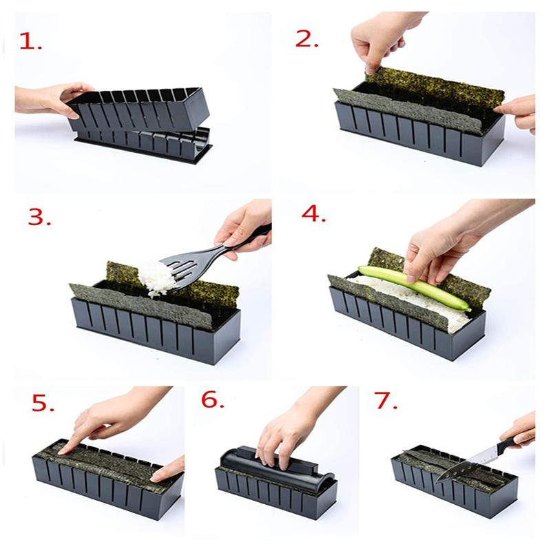 ערכת הכנת סושי Untior תבנית גלילי אורז DIY מכבש להכנת סושי סט למתחילים כלי סושי לבית אביזרי מטבח 3/10 יחידות