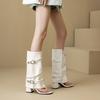 Plus Size Roman Clip Toe High Tube Women's Cool Boots Thin Strap Decal Belt Buckle Zipper Ultra Thick Heel Hollow Sexy Sandals