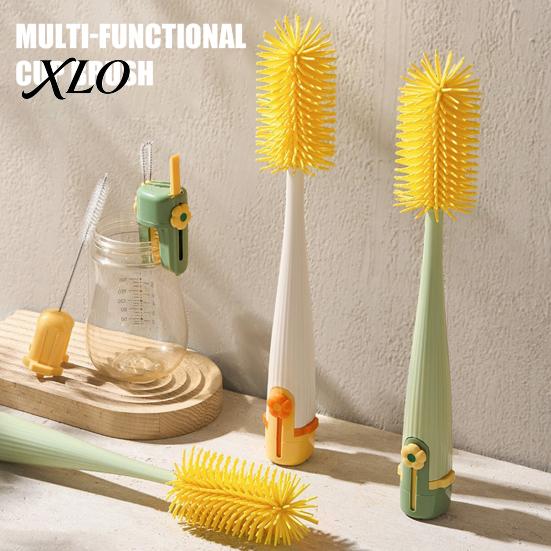 Multifunctional Cleaning Set 5 in 1 Silicone Cup Brush with Long Handle, Deep Baby Bottle Cleaner Brush, Non-slip Reusable for Bottles Water