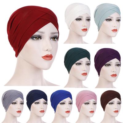 Women Solid India Hat Muslim Ruffle  Chemo  Turban Wrap Scarf Cap