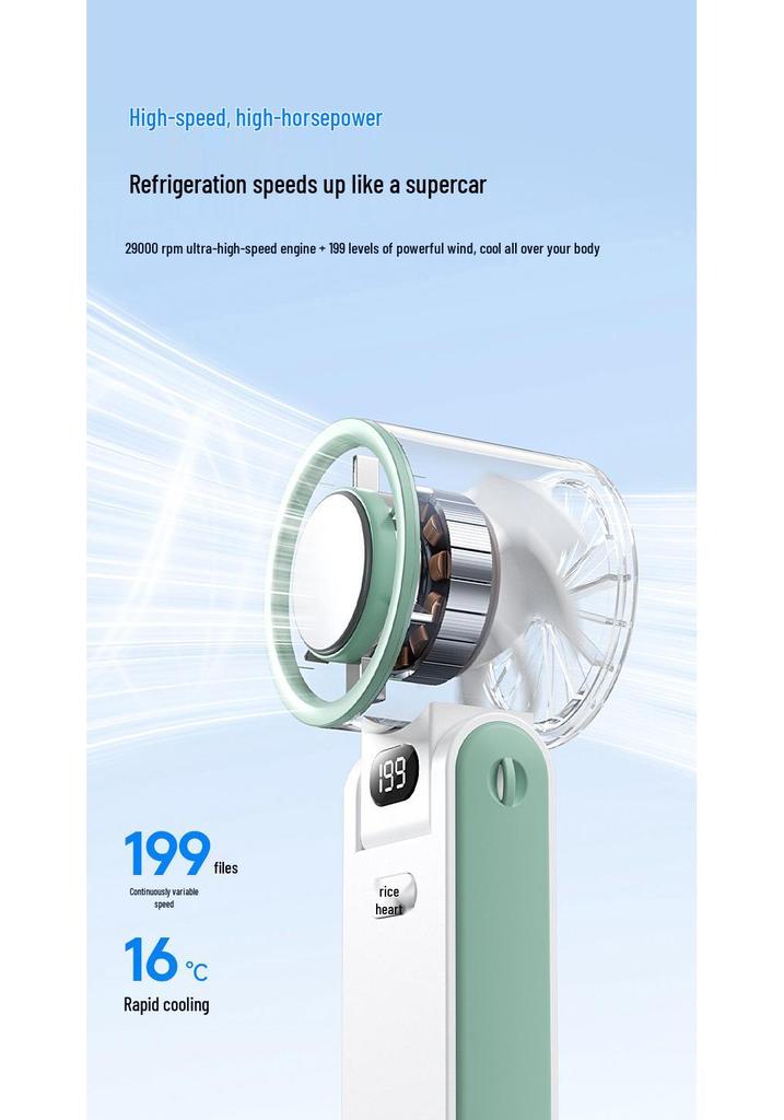 Turbo High-Speed Portable Handheld Fan with USB Charging & 199 Gear Digital Display
