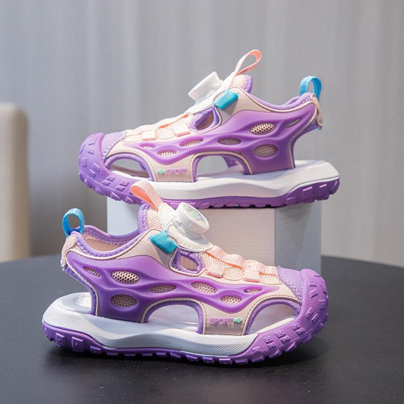 New children s sandals for boys and girls, non-slip closed-toe sandals, breathable summer new beach shoes 35Inner Length21.7cm фиолетовый