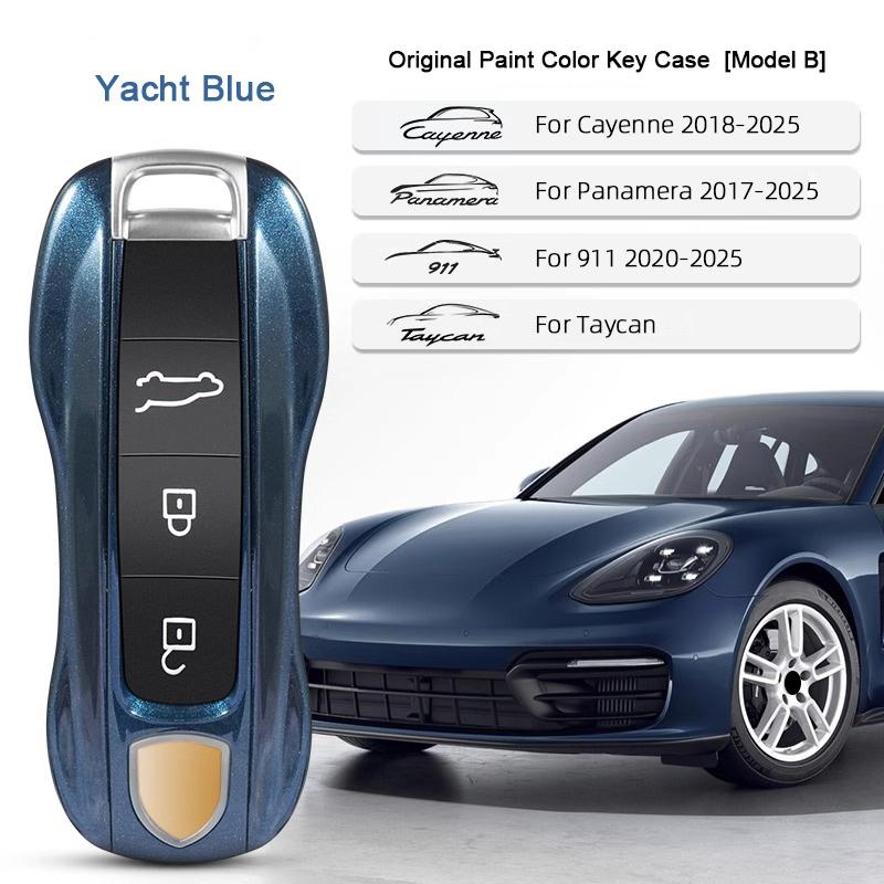 Car Key Paint Case Bordeaux Red Shell Replacement for Porsche Cayenne Mancan Panamera 911 718 Boxster Cayman Taycan 2010-2024
