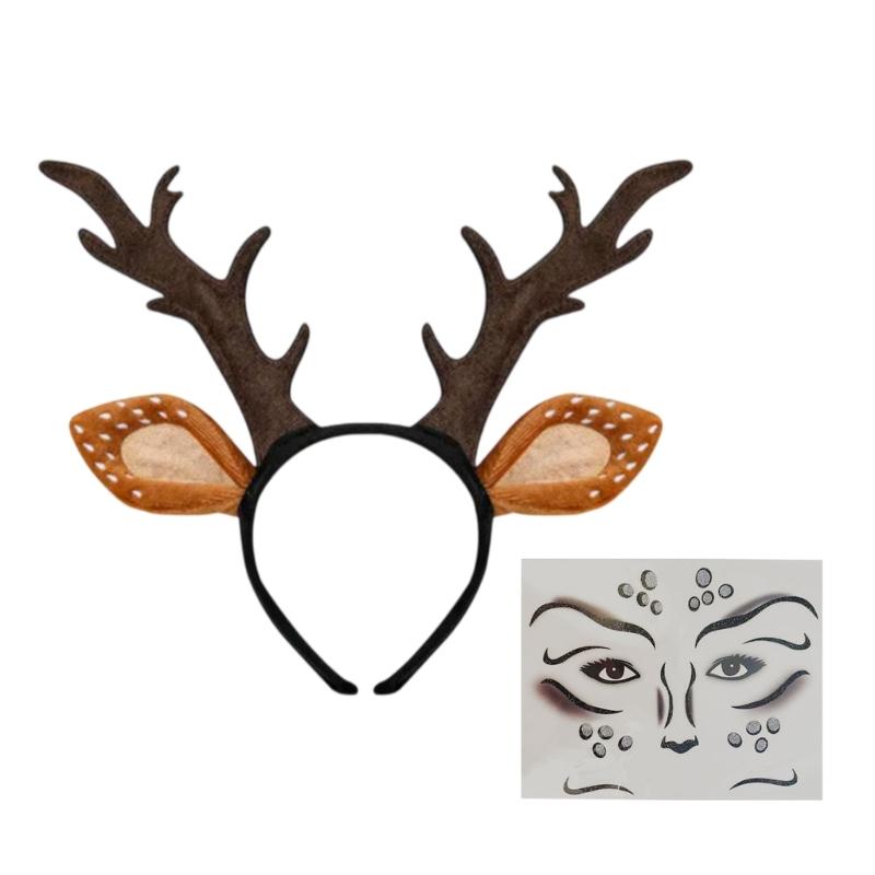 Festive Reindeer Antler Headband Set Includes Decorative Stickers Comfortable Cloth For Kids Adults Christmas Event