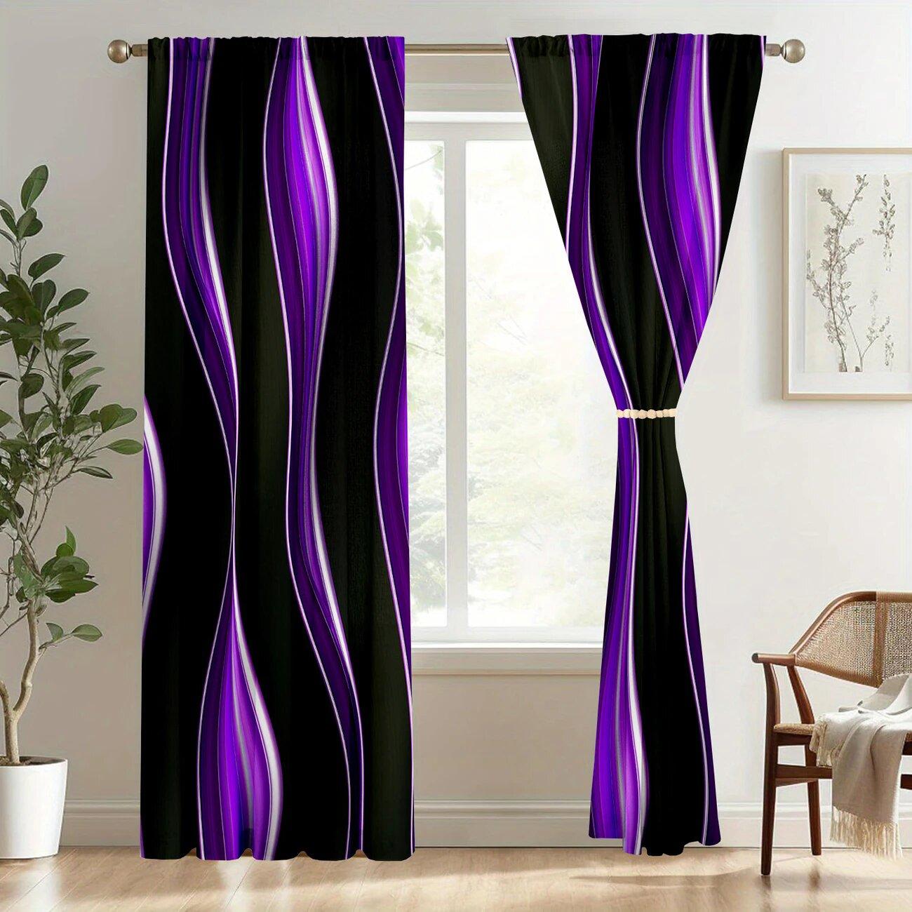 

Purple and black striped printed curtains a light and comfortable decoration for the living room bedroom and kitchen 100*130 Rod Pocket 1pcs