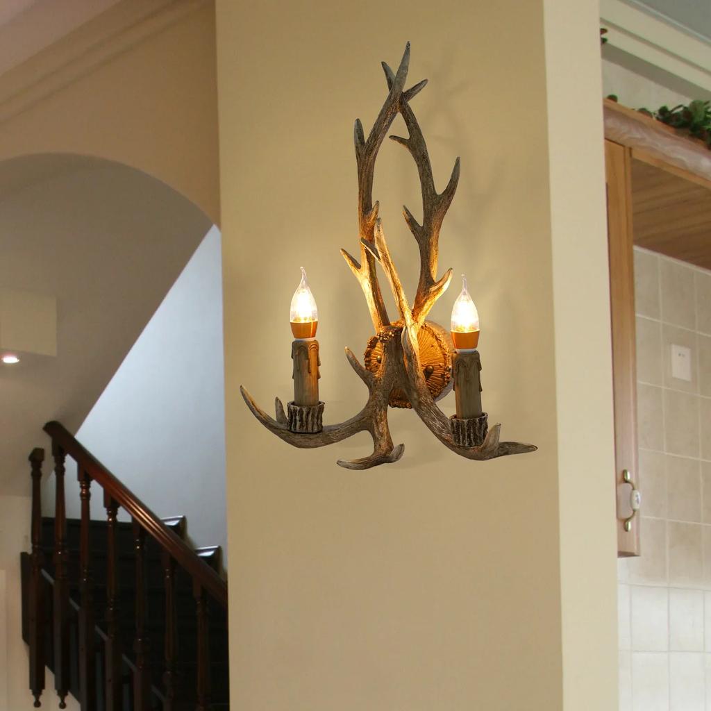 Bymaocar Energy-Efficient LED Antler Wall Lamp, E14 Bulb Base, Indoor Lighting Fixture for 32.29-53.82ft², Bedroom & Hotel Decor