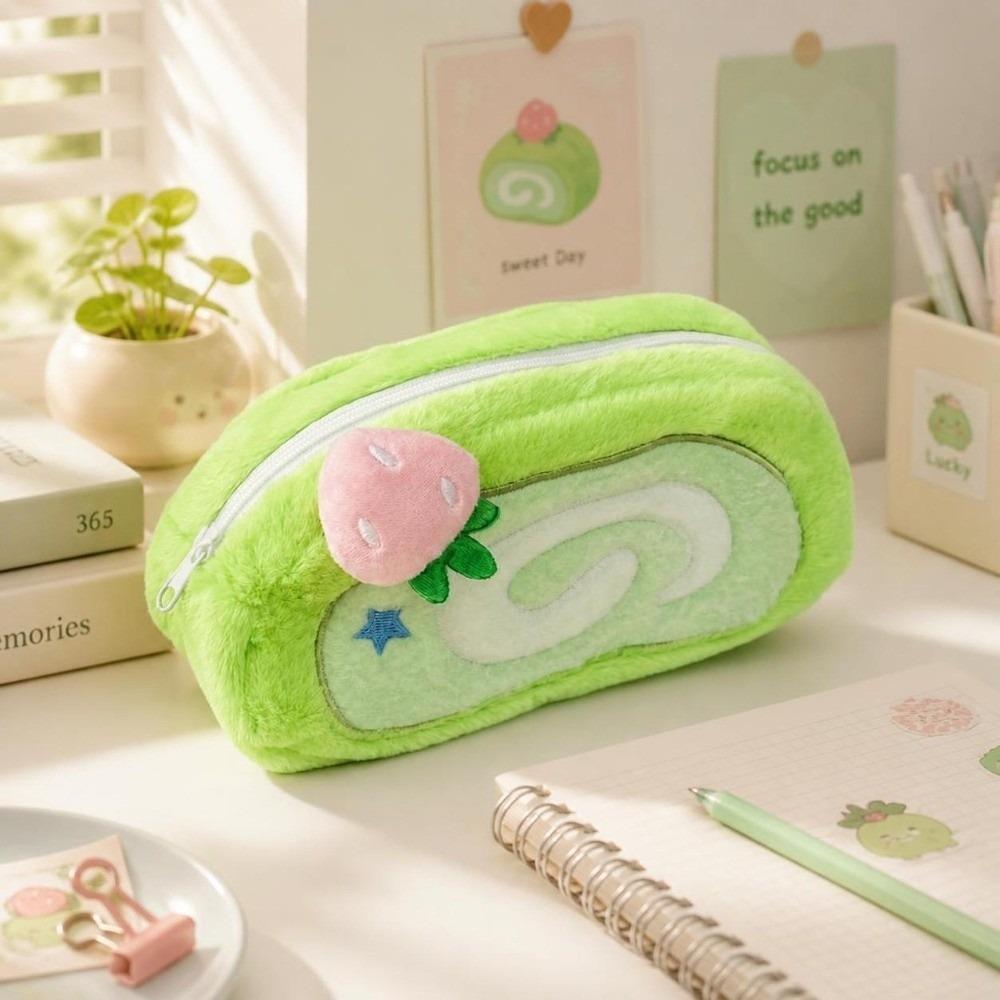Large Capacity Cake-shape Storage Bag Strawberry Desk Organizer Plush Pencil Case Students