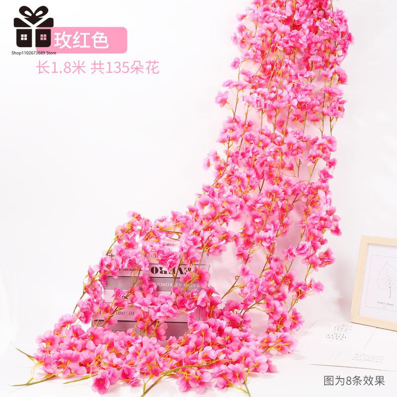 230CM Artificial Sakura Flowers Vine Wedding Garden Rose Arch Home Party Decoration Christmas Bridal Fake Silk Scrapbook Plants