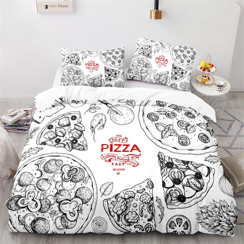 Pizza Duvet Cover Burger Hot Dog French Fries Microfiber Dessert Western Food Quilt Cover Fast Food Theme Decor Children Adults