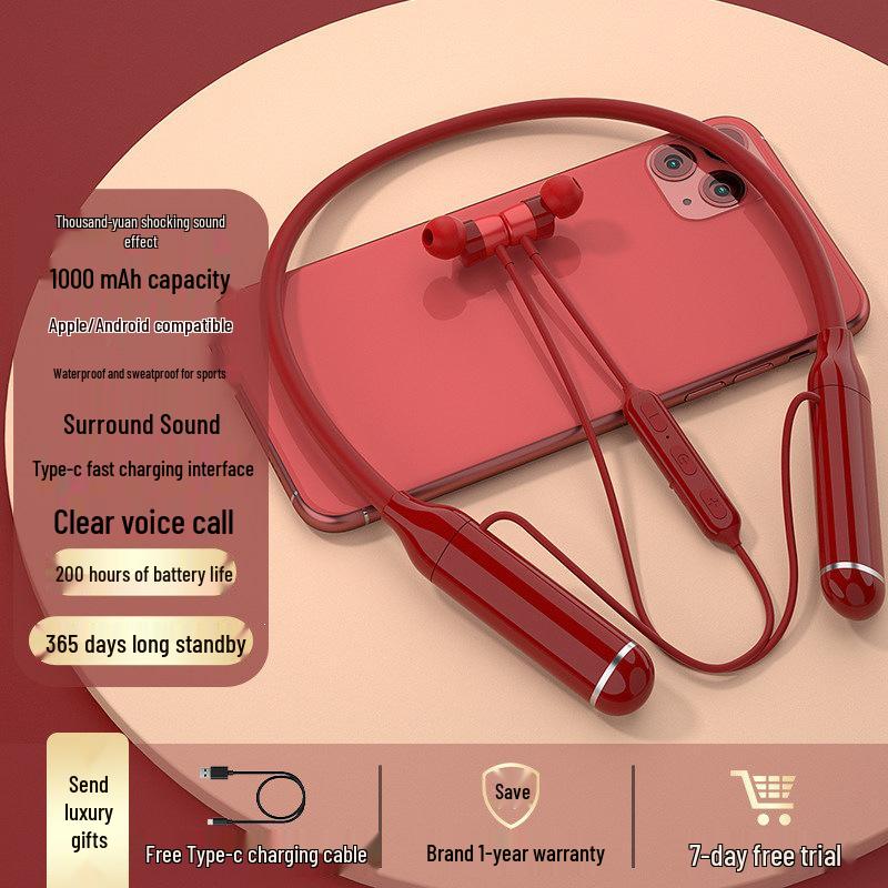 2026 Model Genuine Bluetooth Neckband Earphones: 200-Hour Battery, In-Ear Noise Cancellation, Perfect for Gaming and Sports.