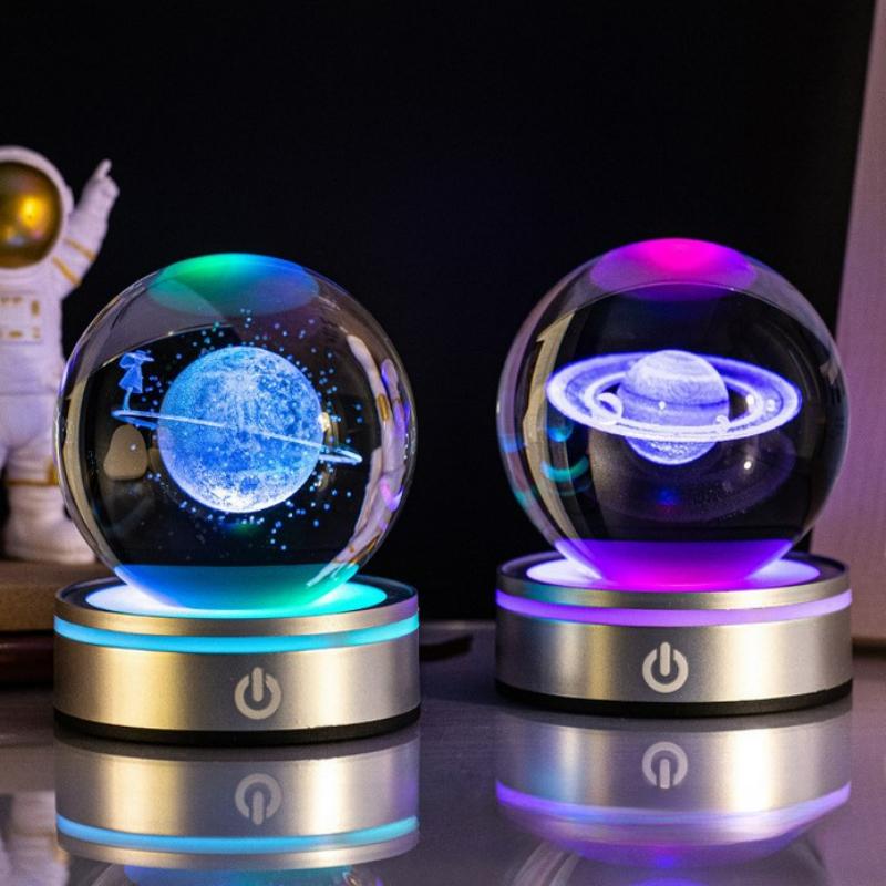 8cm 3D Earth Laser Engraved Crystal Ball Solar System Planet Milky Say Galaxy Globe Glass Sphere Astronomy Gift Home Decoration