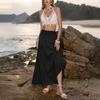 Women's Fashion Color Elastic Waist Skirt Loose Casual High Waist Tie Long Skirt