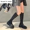 Winter Soft Leather Women Knee High Boots Fashion Knight Long Booties Designer Platform Square Heels Botas De Mujer