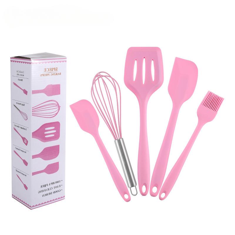 5Pcs Silicone Cooking Utensils Set Non-Stick Silicone Cake Spatula Cooking Shovel Whisk Oil Brush Flexible Kitchen Utensils Sets