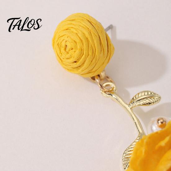 Bohemian Style Earrings 1 Pair Boho Raffia Ball Flower Earrings, Handmade Leaf Romantic Branch Drop Dangle Wedding Bridal Party Jewelry for