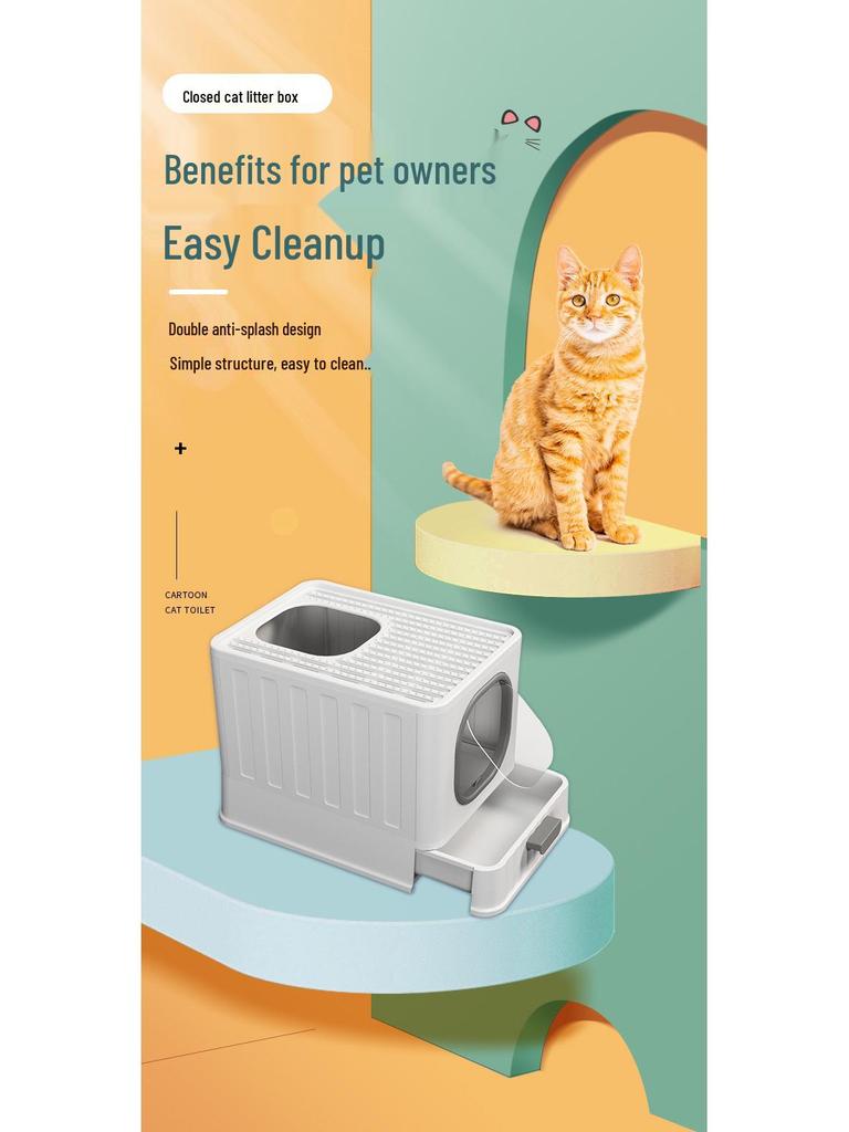 Foldable Odor-Resistant Cat Litter Box: Enclosed, Anti-Splash Design for Easy Cleaning