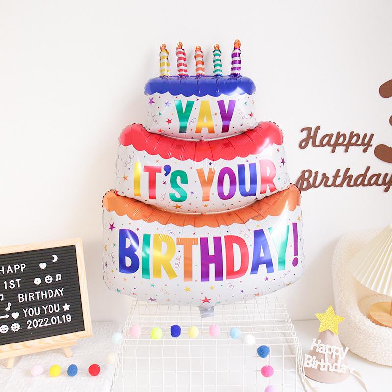 Velas de Colores Globo de Papel de Pastel de Tres Pisos para Decoración de Fiesta de Cumpleaños