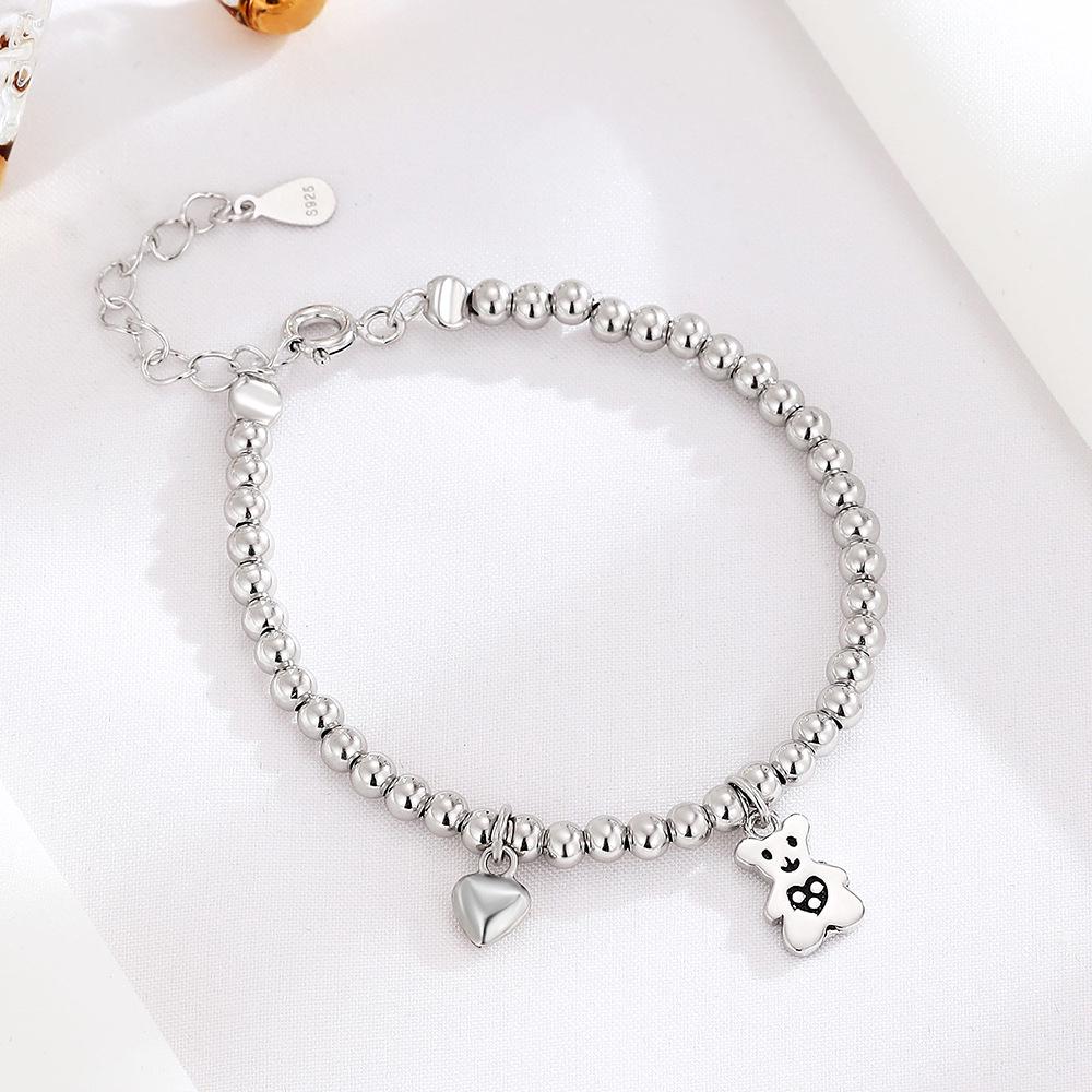 

Минималистичный браслет из стерлингового серебра S925 с сердечком и мишкой для детей - Ювелирное изделие для дружбы высокого класса Sterling Silver 925