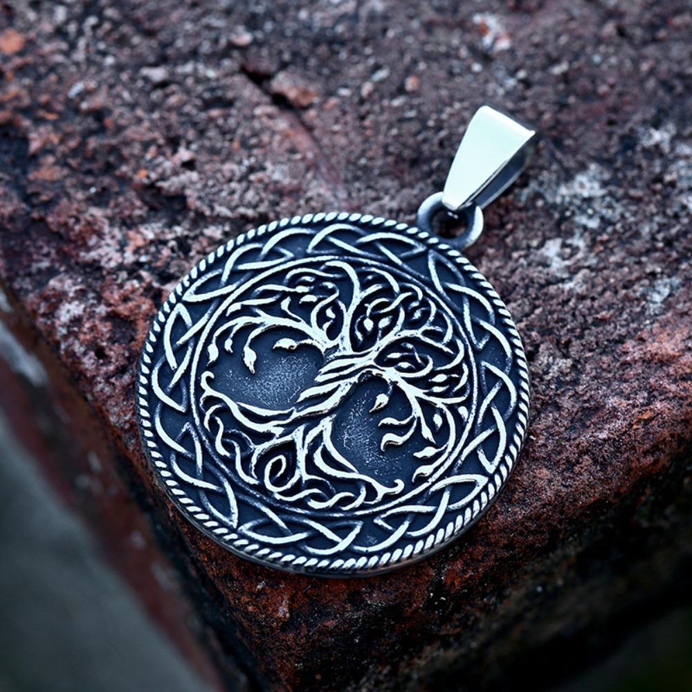 Viking Celtic Knot Titanium Steel Pendant Vintage Tree of Life Necklace Unisex Stainless Steel Jewelry