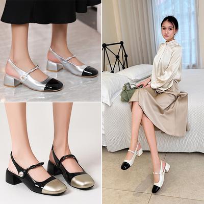 Fashion Mixed Gold/Silver Color Sandals Women Slingback Med-High Heeled Sandalias OL Ladies Office Dress Shoes Brides Summer Mary Janes