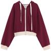 Korean Color Block Hooded Sweatshirt Jacket for Women - Autumn 2023: Short Drawstring Zipper Long Sleeve Top