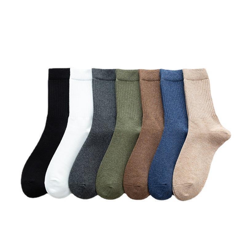 Socks Men'S Medium Socks Solid Color Men'S Socks Cotton Men'S Classic Athleisure Business Socks Thigh Socks