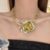 Luxury Exaggerated Flower Necklace Coarse Neck Chain Brilliant Metal Rose Necklace Birthday
