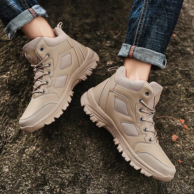 Men Tactical Boots Waterproof Army Climbing Shoes Anti-Slip Male Motorcycle Ankle Hiking Shoes Breathable Work Plus Size Outdoor