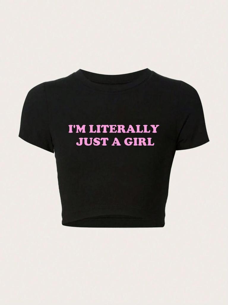 European and American style women's clothing new INS personalized street letter printing short navel short-sleeved T-shirt top