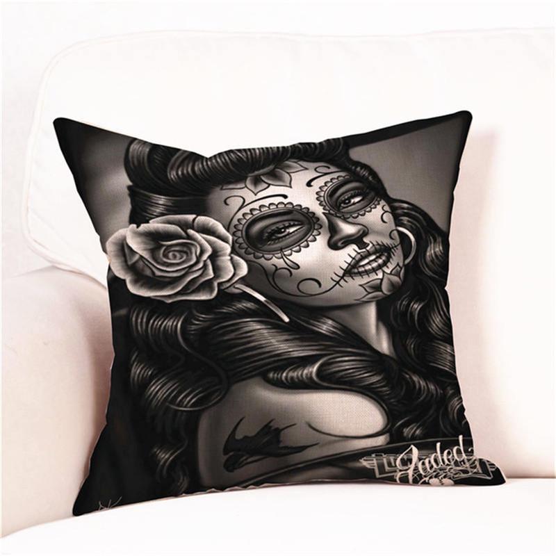 Halloween Cushion Cover Pillowcases Skull Floral Festival Home Decor Square Horror Comfortable Sofa