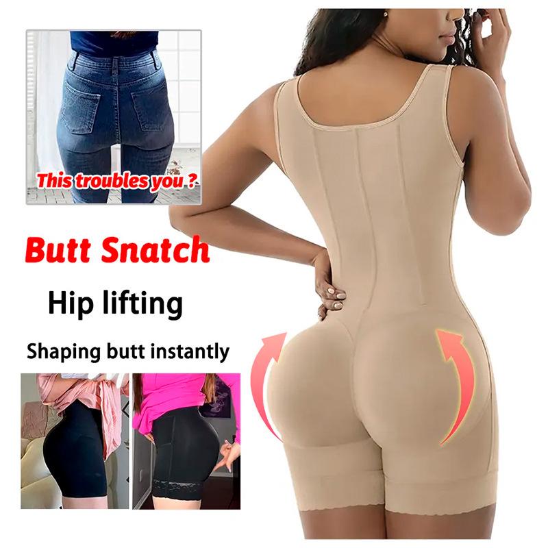 European & American Plus Size Open-Crotch Body Shaper: Hip Lifting, Tummy Control Bodysuit with Row Buckle.