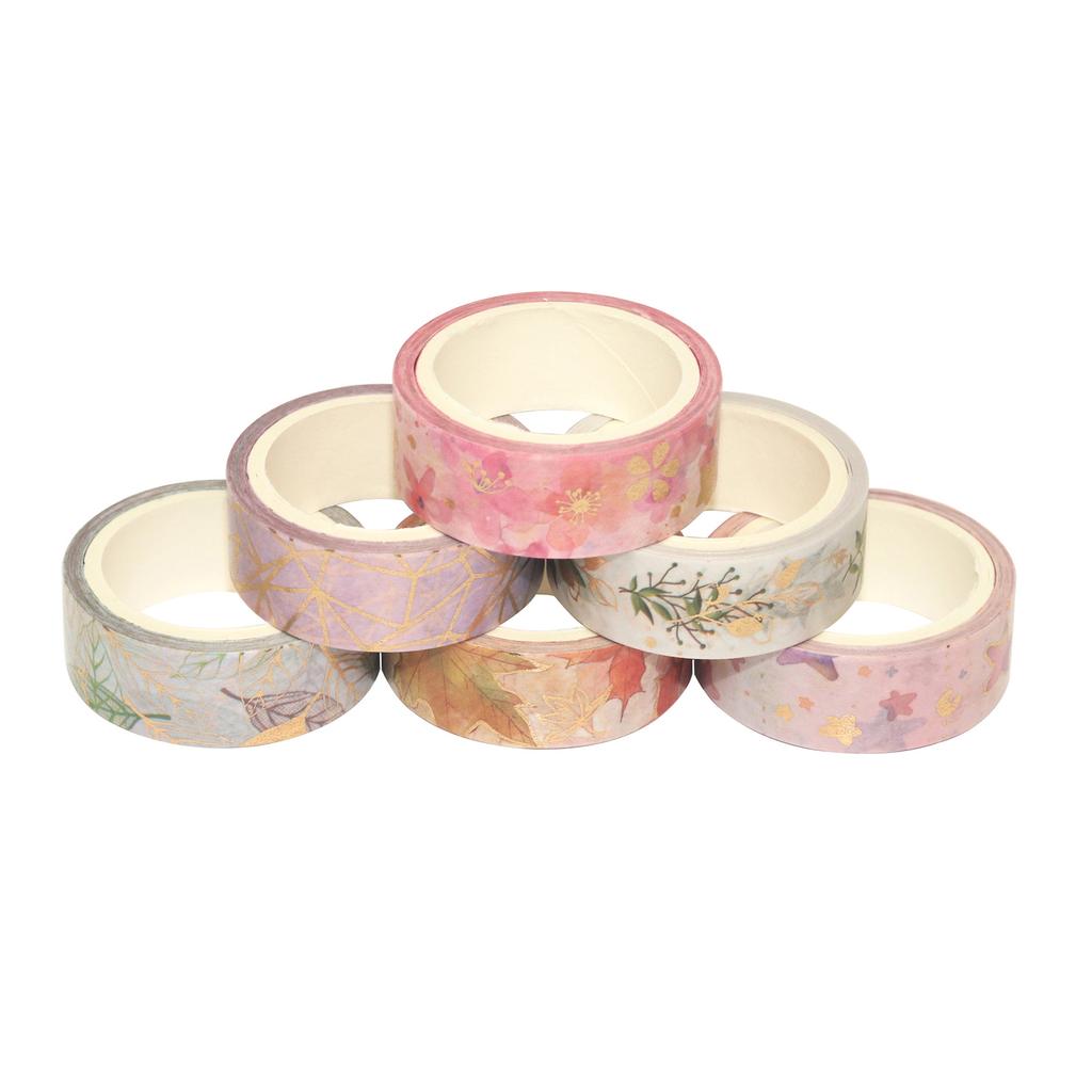 6 Rollen Washi Tape Set Floral Goldfolie Washi Masking Tape 15 mm breit Pflanze Blätter Blume Dekorativ