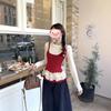 Women's Spring Sweet-Style Ruffle Trim Two-Piece Slimming Long-Sleeve T-Shirt