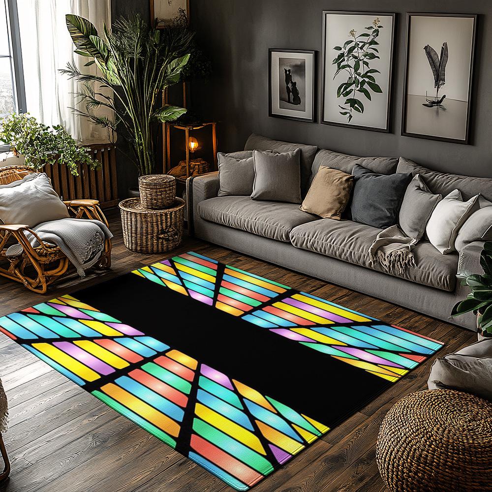 

Tuniu Colorful Rainbow Striped Geometric Rug Mat for Living Room Bedroom Kitchen Floor Decor 50x80cm