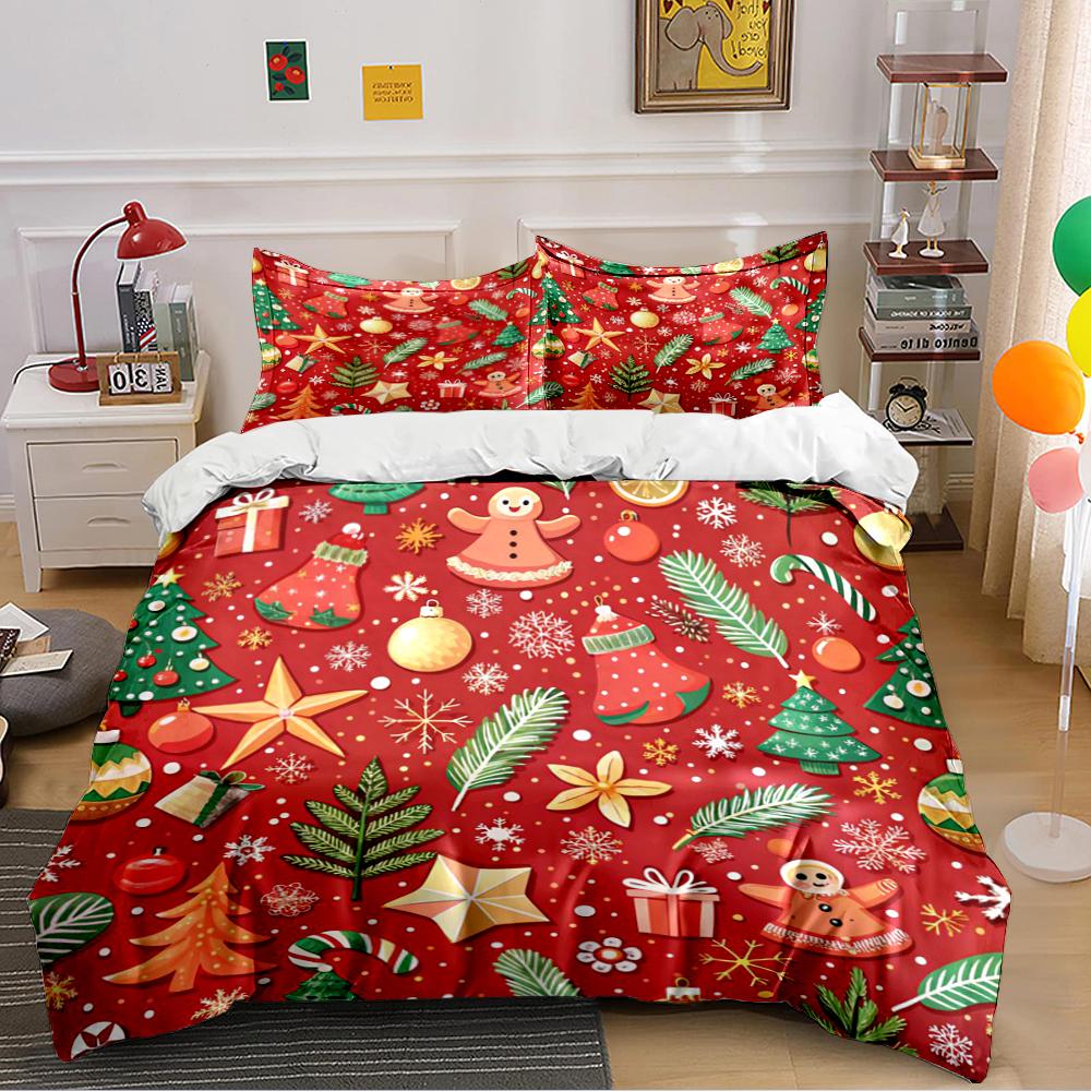 Merry Christmas Gingerbread Design Bedding set (1 duvet cover, 2 pillowcases, duvet not included)