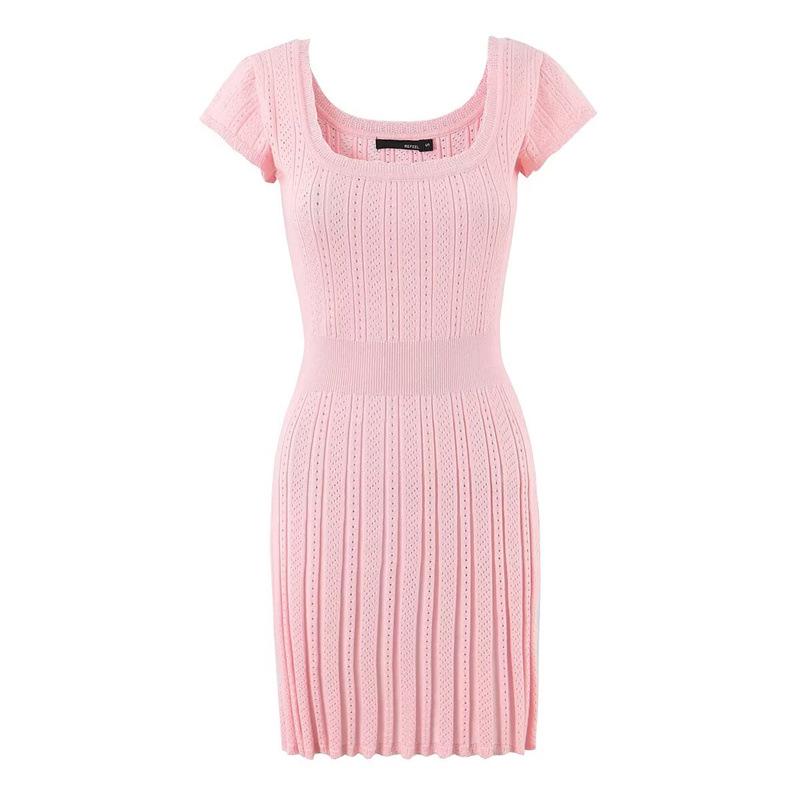 

2025 Summer Retro Knit Dress with Big Round Neck - European & American Style Medium розовый