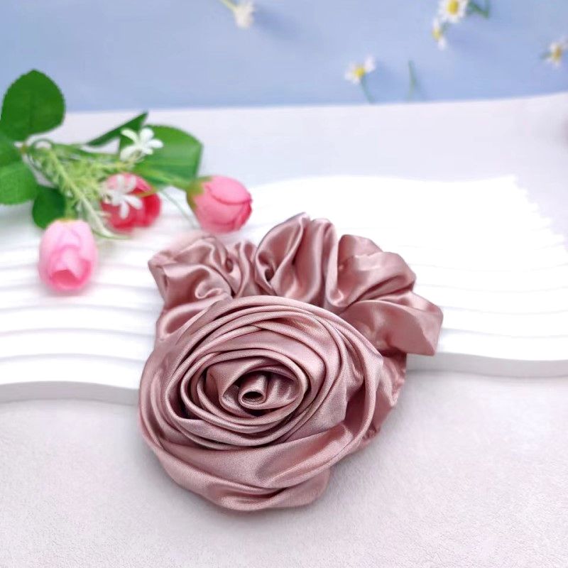 French Retro Fabric Rose Large Intestine Hair Band Elegant Bow  High-Grade Scrunchies Girl Hair Accessoires