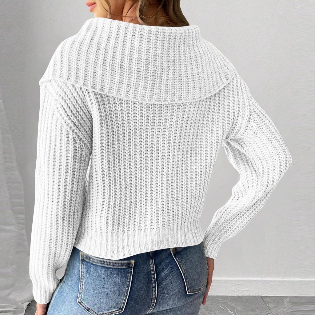 Damen Kurz Großer Kragen Schmetterlingsknoten Splicing Pullover Sweater Top