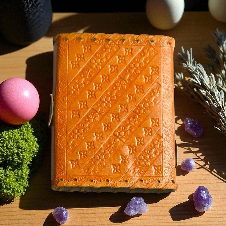 Embossed Leather Book of Shadows: Lapis Lazuli Grimoire Journal