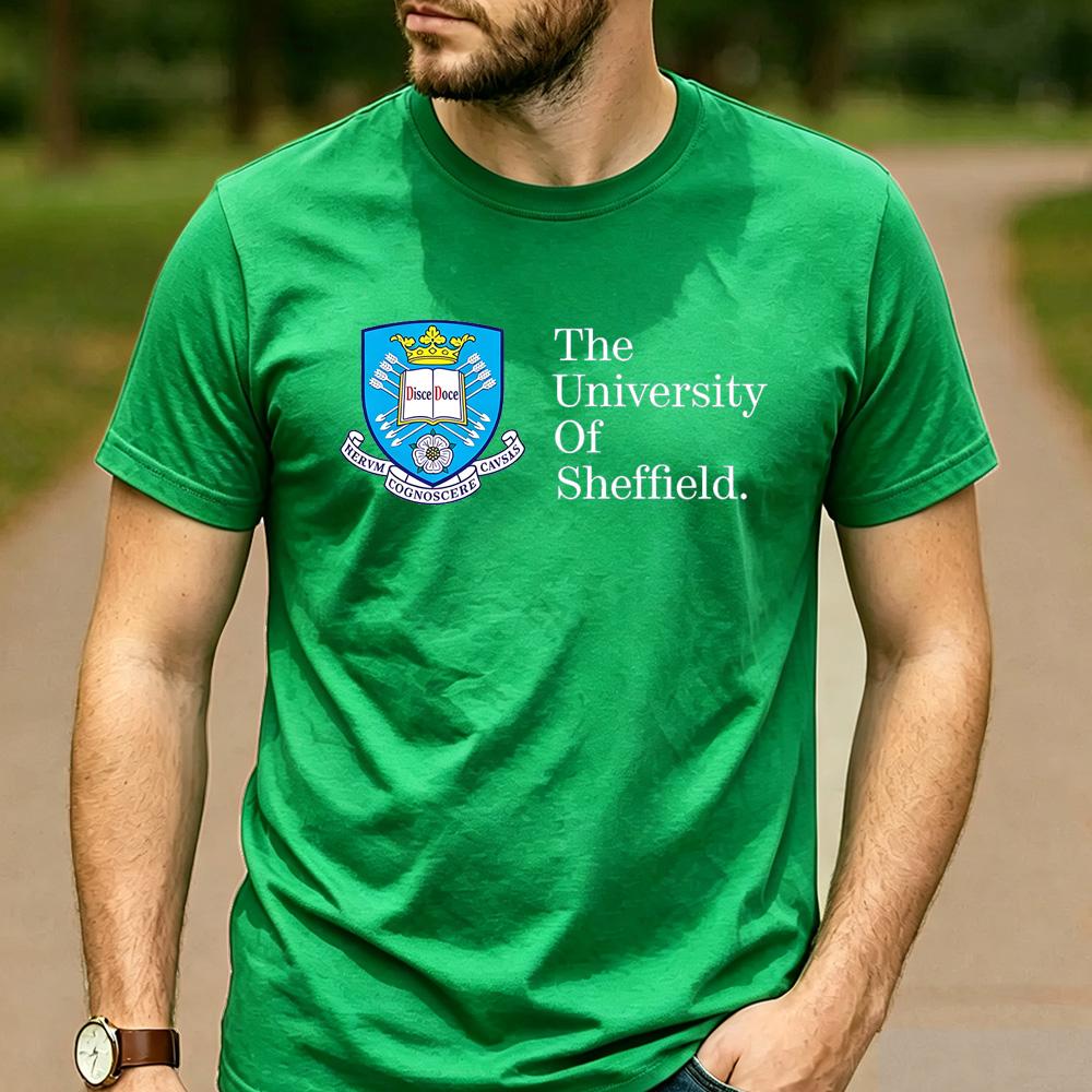 Maglietta Grafica in Cotone Retrò Vintage Logo The University Of Sheffield Unisex Manica Corta Tee per Laureati Alumni Vacanze