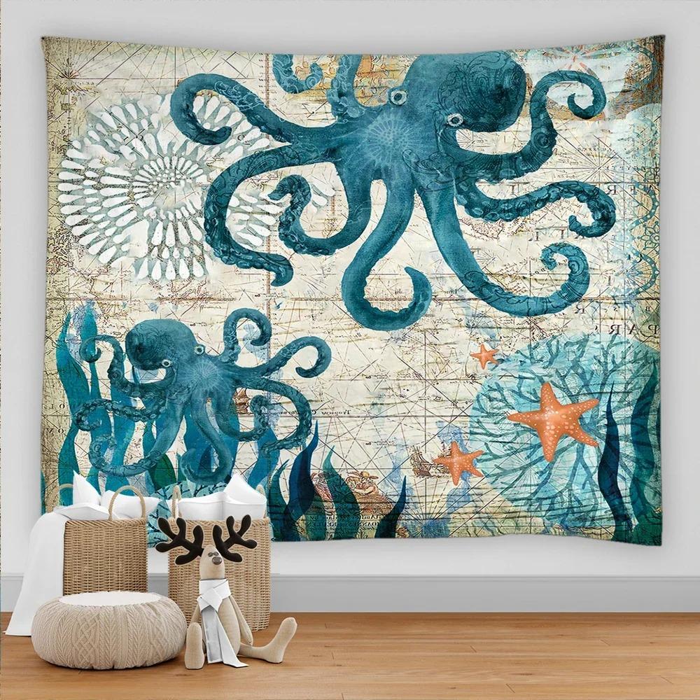 Marine Animal Home Decorative Fabric 3D Digital Printing Tapestry Psychedelic Undersea World Sea Fish Dolphin