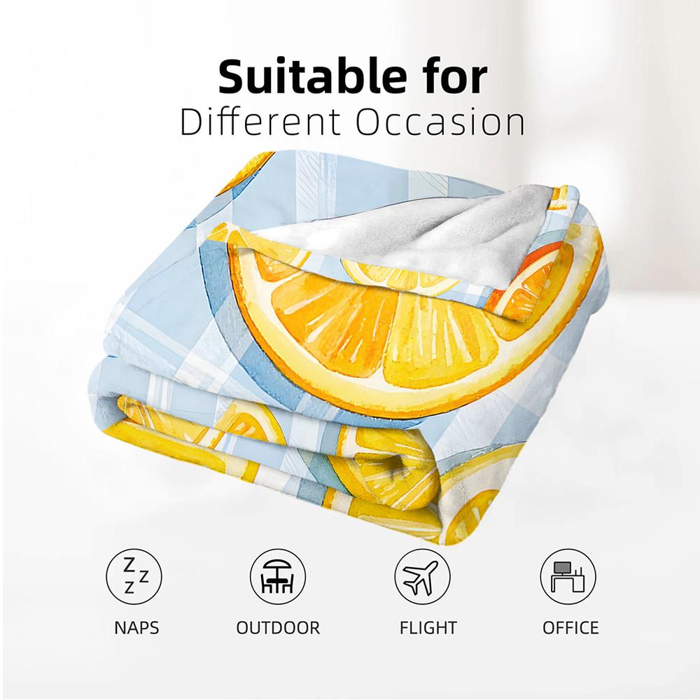 Gingham Orange Citrus Slice Anime Cartoon Flannel Blanket Soft Warm Throw for Bedroom Sofa Car Kids Holiday Gift