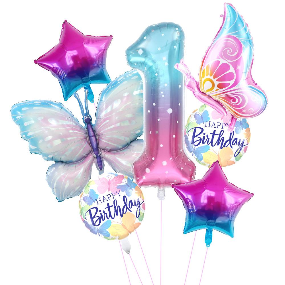 Ice Purple Butterfly Balloon Set Starry Sky Digital Side Flying Butterfly Baby Shower Birthday Party Arrangement