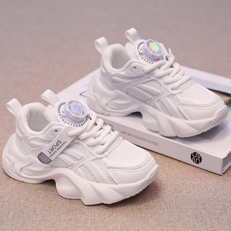 Children's Mesh White Sneakers Boys' Fashionable Dad Shoes Girls' Lightweight Twist Shoes