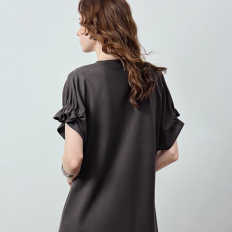 Chuyu Women's Pique Ruched V-Neck T-Shirt Midi Dress